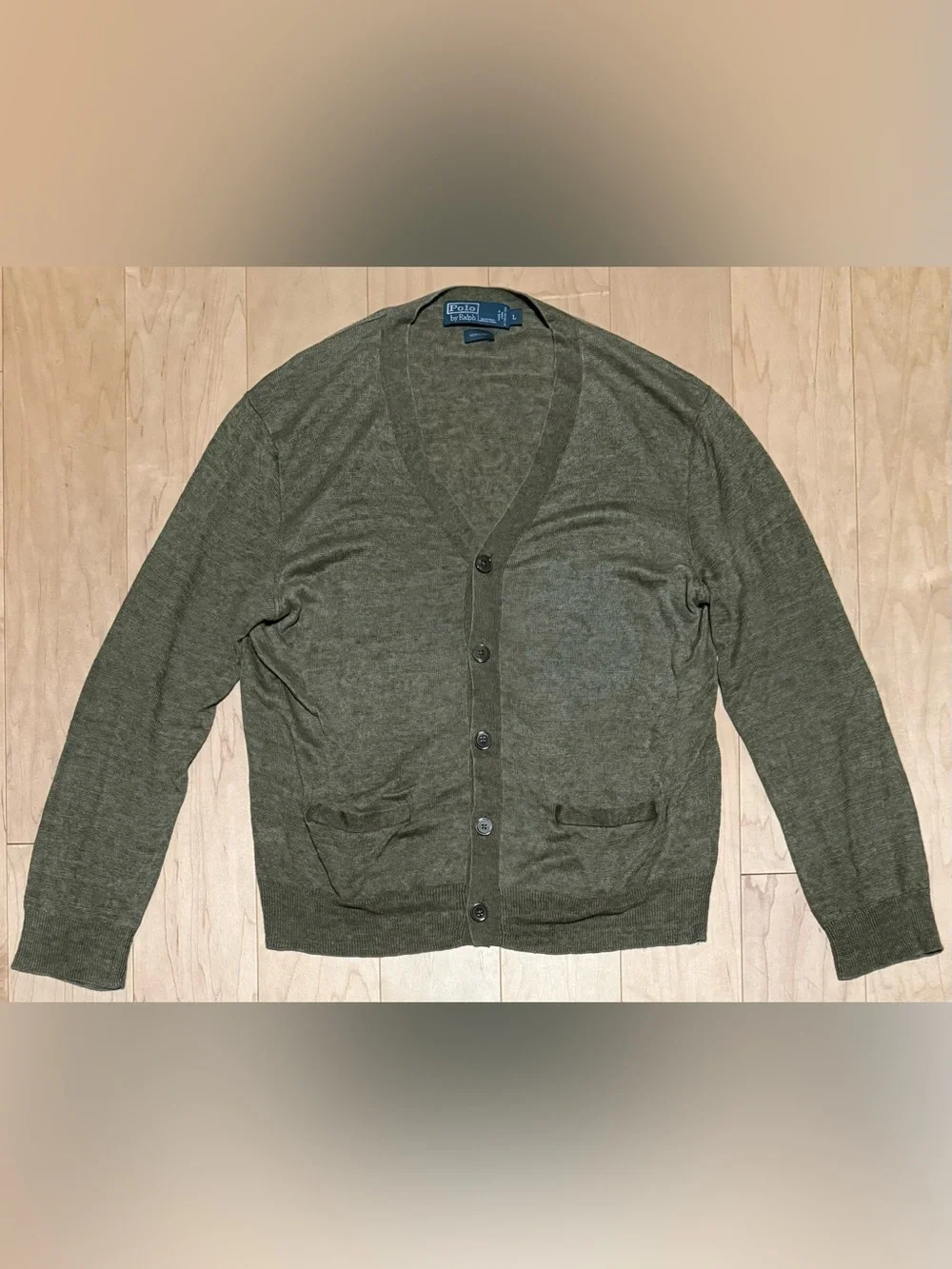 Polo Ralph Lauren 100% Linen Cardigan Sweater Lightweight Olive Green Men’s L
